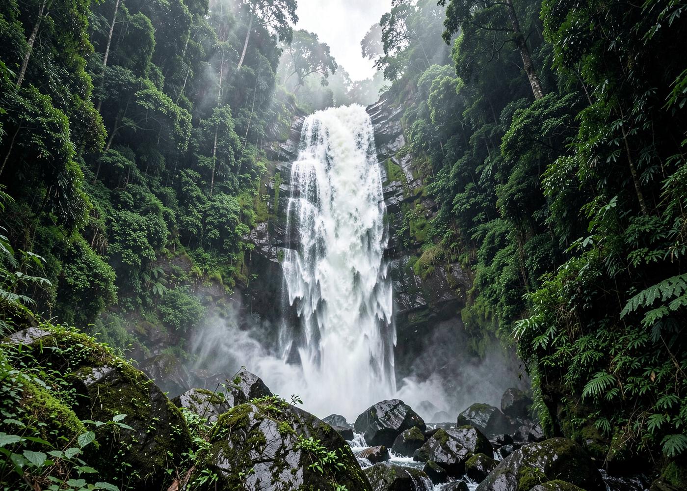 Waterfall in a forested valley